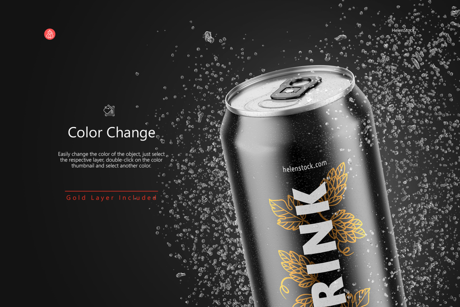 500ml Aluminium Can with Water Drops Mockup