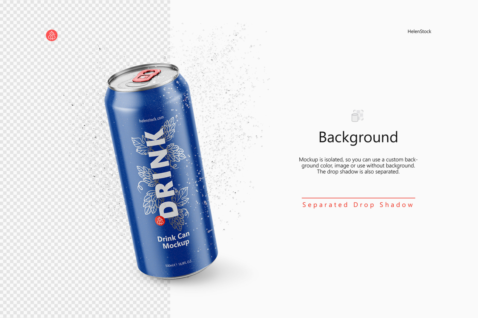 500ml Aluminium Can with Water Drops Mockup