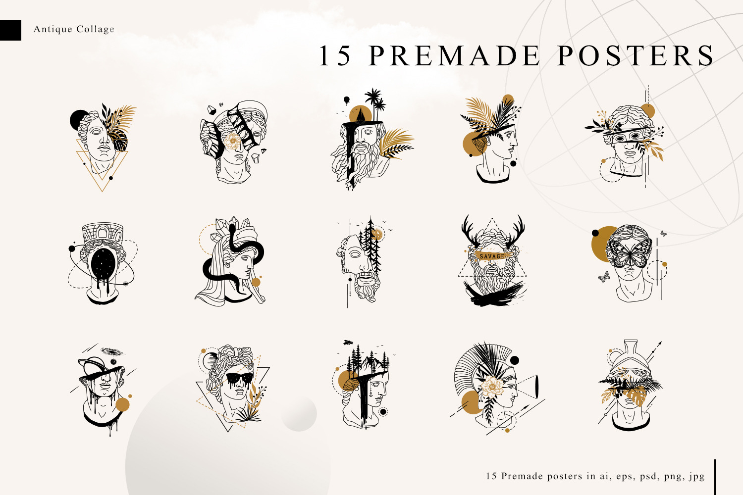 Antique Collage. 15 Premade Posters Antique Collage. 15 Premade Posters