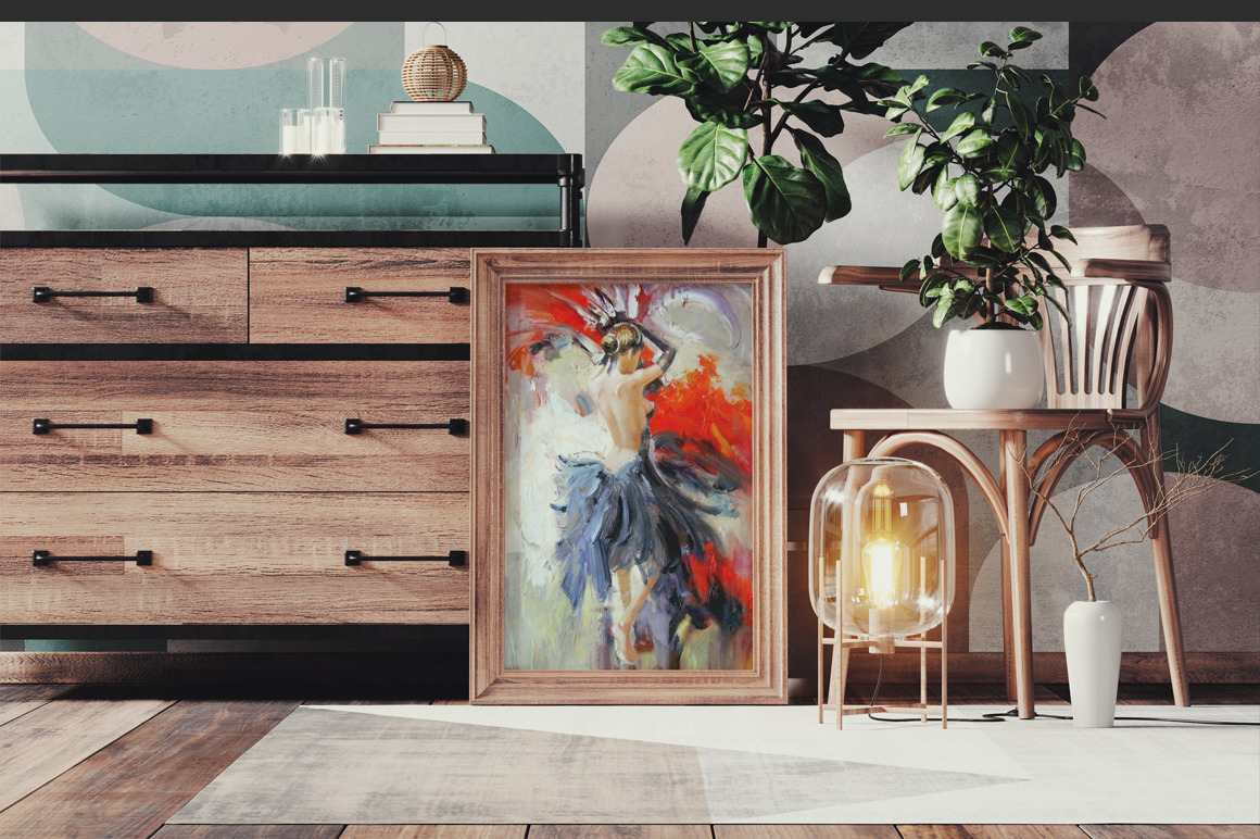 Wooden Picture Frame In Interior Mockup Wooden Picture Frame In Interior Mockup