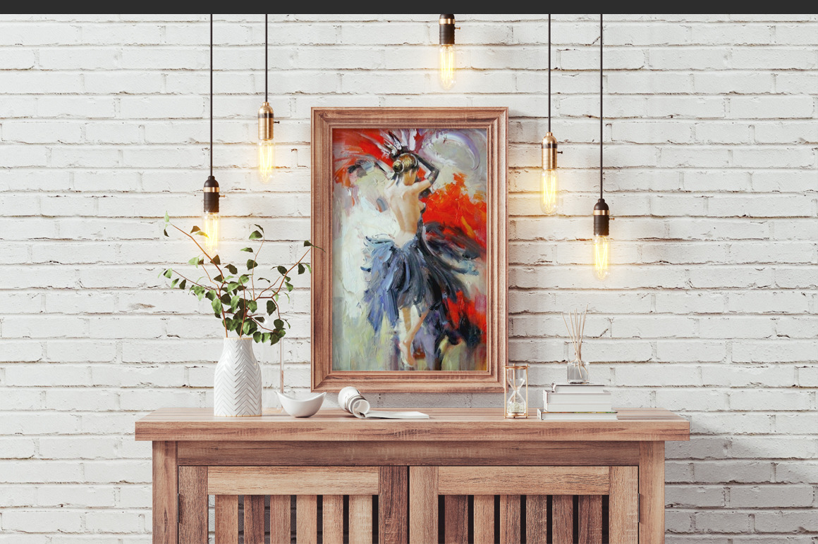 Wooden Picture Frame In Interior Mockup Wooden Picture Frame In Interior Mockup