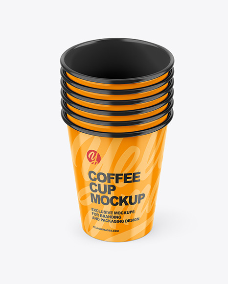 Six Glossy Cups Mockup - Restaurant sign mockup