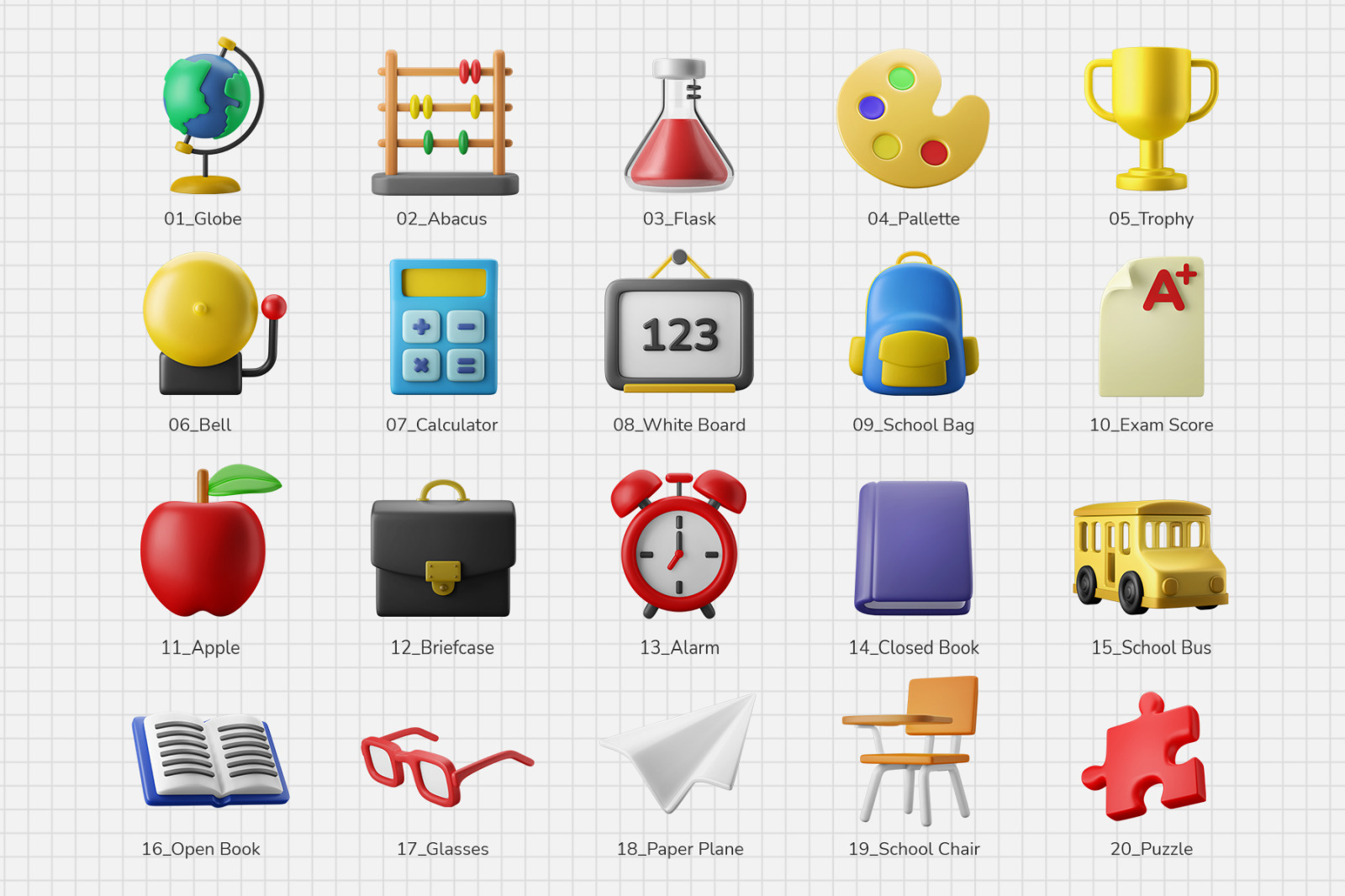 3D Icon Set - Education Vol.01 - School Theme