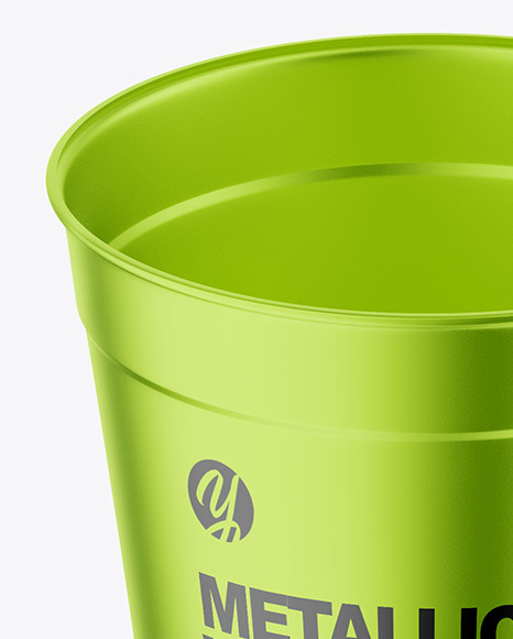 Opened Metallized Coffee Cup with Plastic Straw Mockup