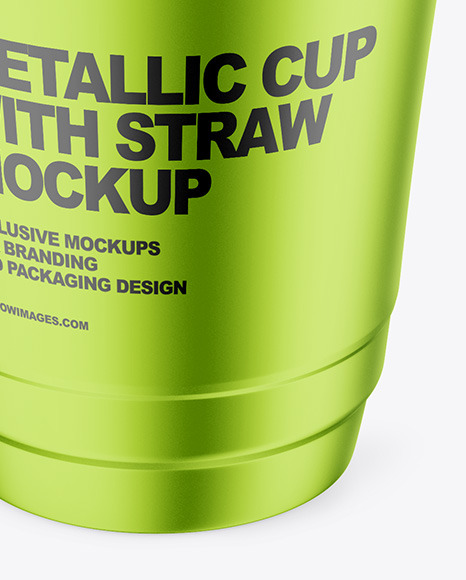 Opened Metallized Coffee Cup with Plastic Straw Mockup