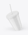 Glossy Plastic Cup with Straw Mockup