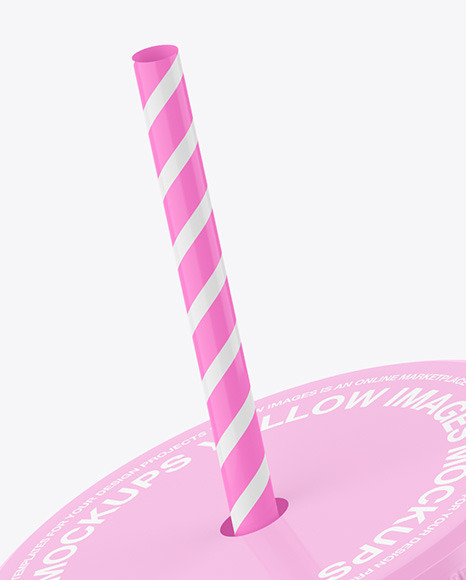 Glossy Plastic Cup with Straw Mockup