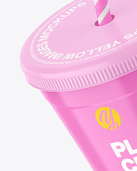 Glossy Plastic Cup with Straw Mockup