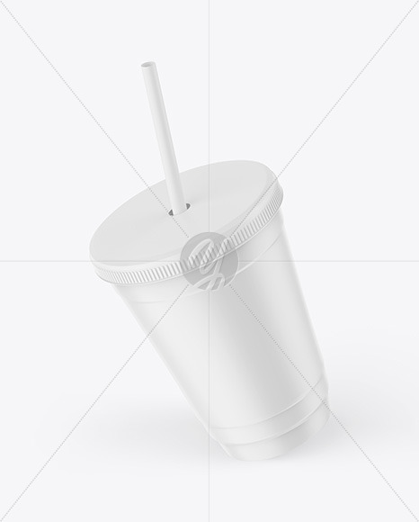 Matte Plastic Cup with Straw Mockup