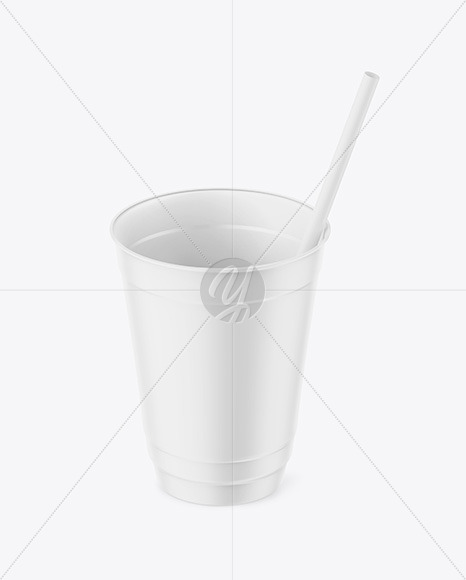 Opened Matte Plastic Cup with Straw Mockup