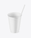 Opened Matte Plastic Cup with Straw Mockup