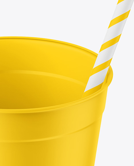 Opened Matte Plastic Cup with Straw Mockup