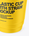 Opened Matte Plastic Cup with Straw Mockup