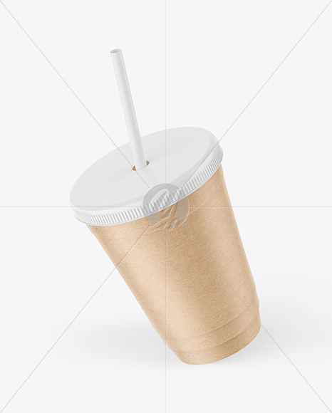 Kraft Paper Cup with Plastic Straw Mockup