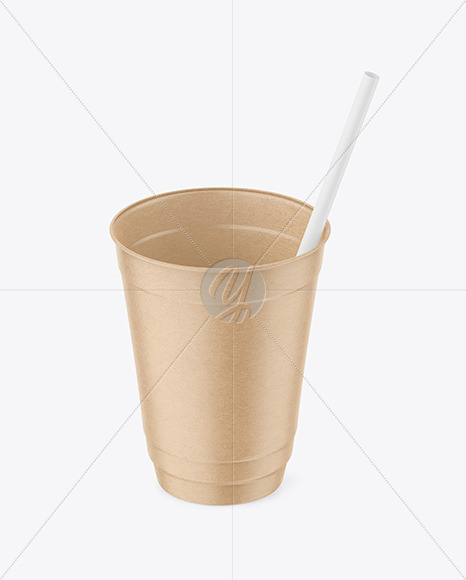 Kraft Paper Cup with Plastic Straw Mockup