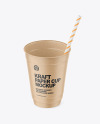 Kraft Paper Cup with Plastic Straw Mockup