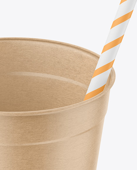 Kraft Paper Cup with Plastic Straw Mockup