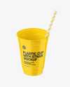 Opened Glossy Plastic Cup with Straw Mockup