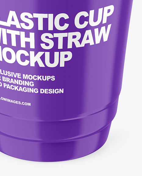 Opened Glossy Plastic Cup with Straw Mockup