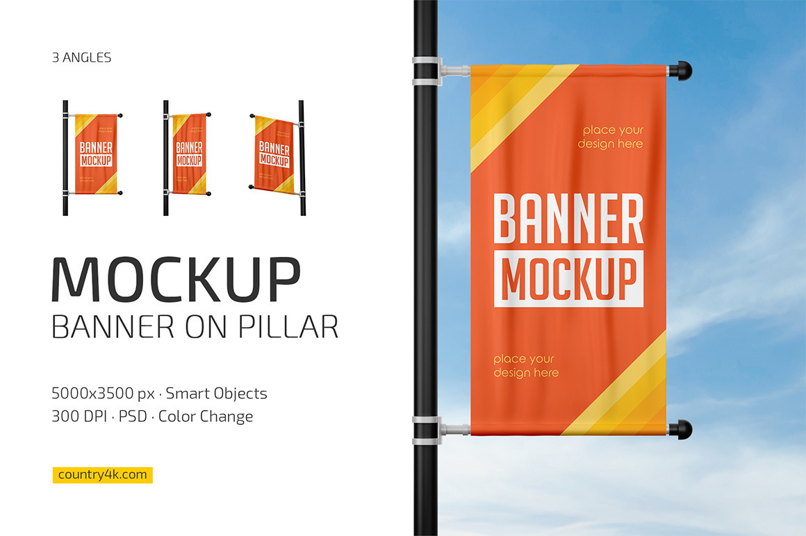 Banner on Pillar Mockup Set Banner on Pillar Mockup Set