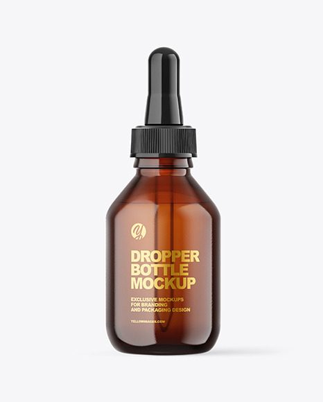 Amber Glass Dropper Bottle Mockup - Glossy glass