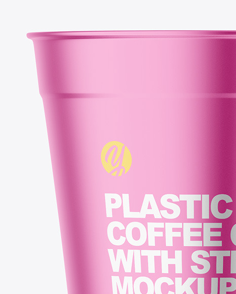 Opened Metallized Coffee Cup with Plastic Straw Mockup