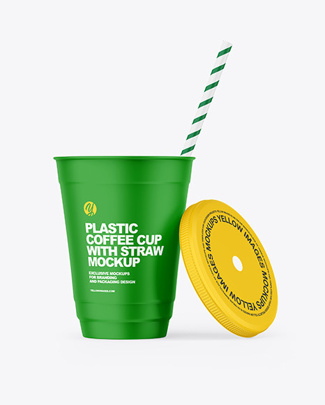 Opened Matte Plastic Cup with Straw Mockup