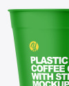 Opened Matte Plastic Cup with Straw Mockup