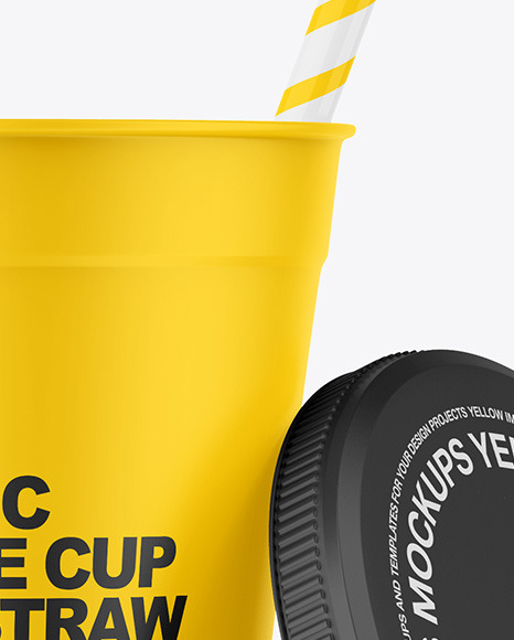 Opened Matte Plastic Cup with Straw Mockup