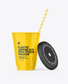 Opened Glossy Plastic Cup with Straw Mockup