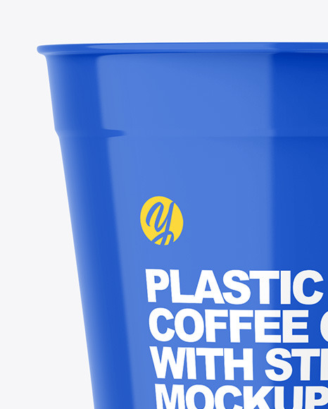 Opened Glossy Plastic Cup with Straw Mockup