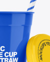 Opened Glossy Plastic Cup with Straw Mockup