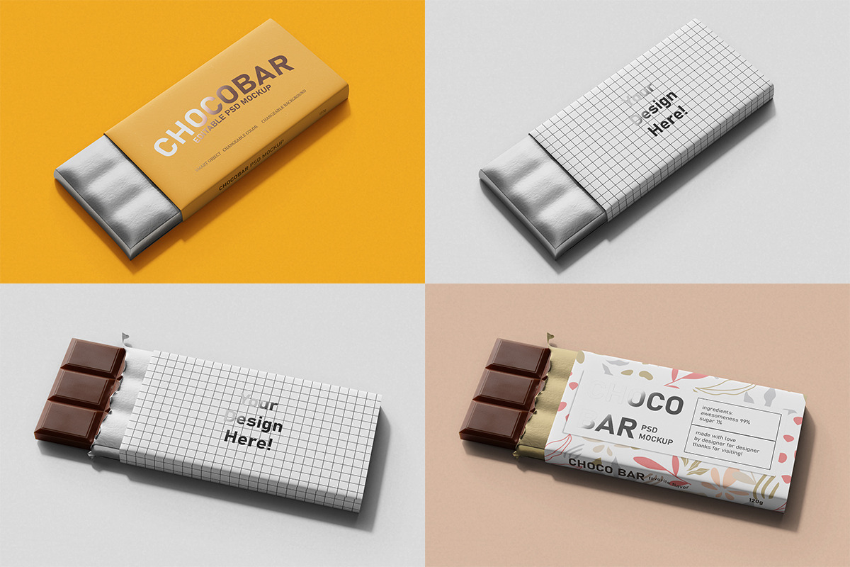 Chocolate Bars Food Packaging PSD Mockup Bundle