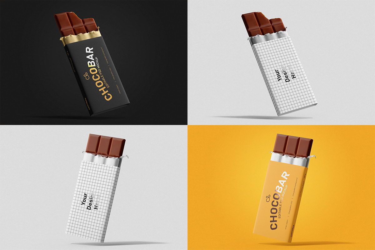 Chocolate Bars Food Packaging PSD Mockup Bundle