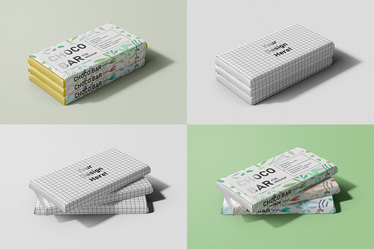 Chocolate Bars Food Packaging PSD Mockup Bundle Chocolate Bars Food Packaging PSD Mockup Bundle
