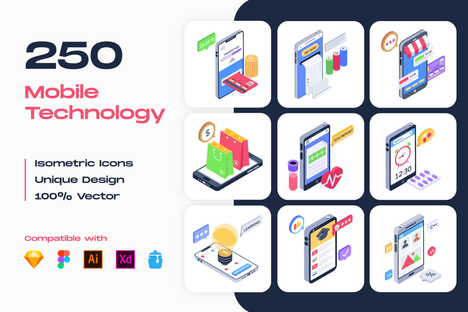 250 Mobile Technology Isometric Icons 250 Mobile Technology Isometric Icons