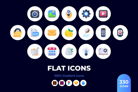 330 Flat Gradient Icons - E learning icons