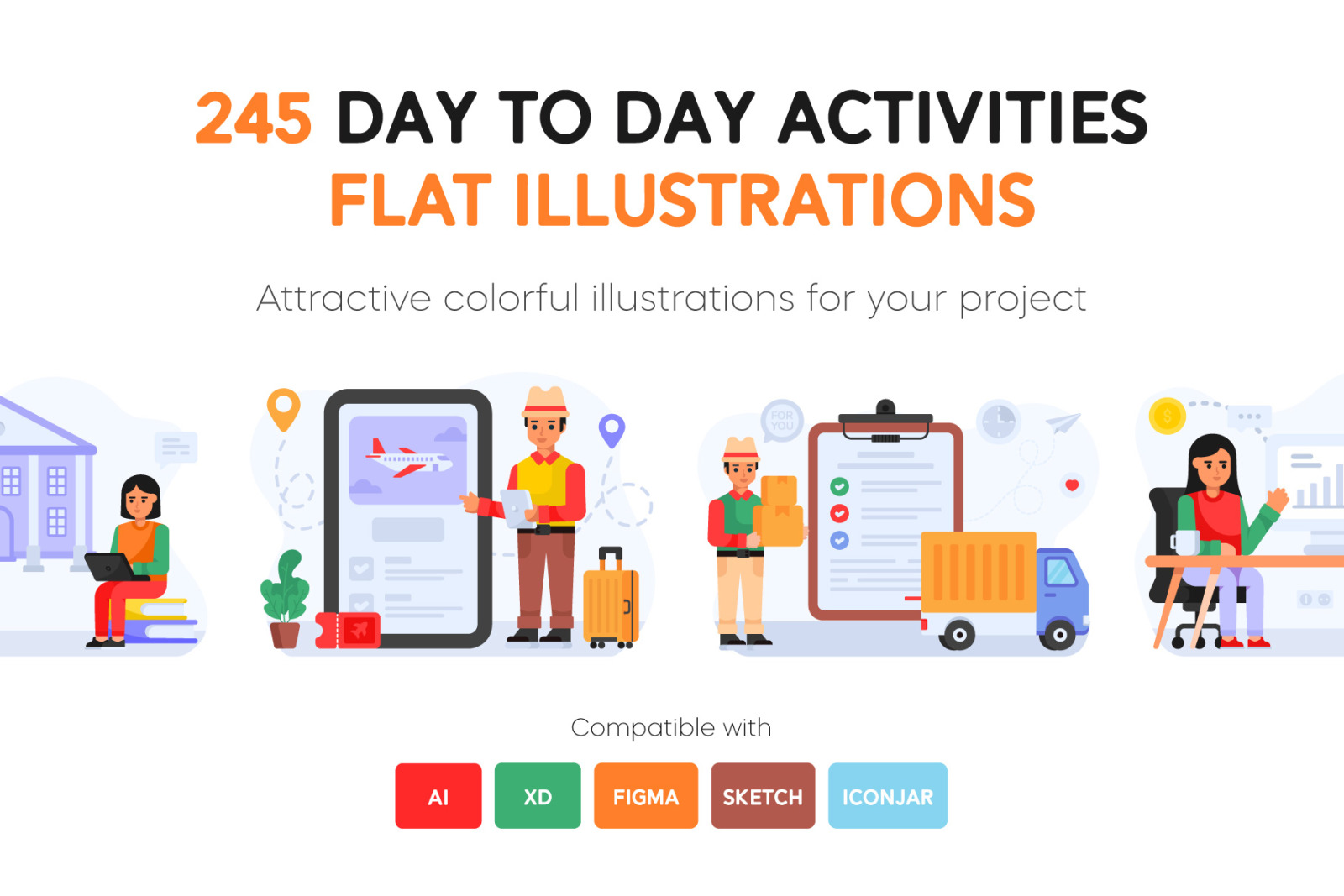 245 Flat Day to Day Activities illustrations 245 Flat Day to Day Activities illustrations