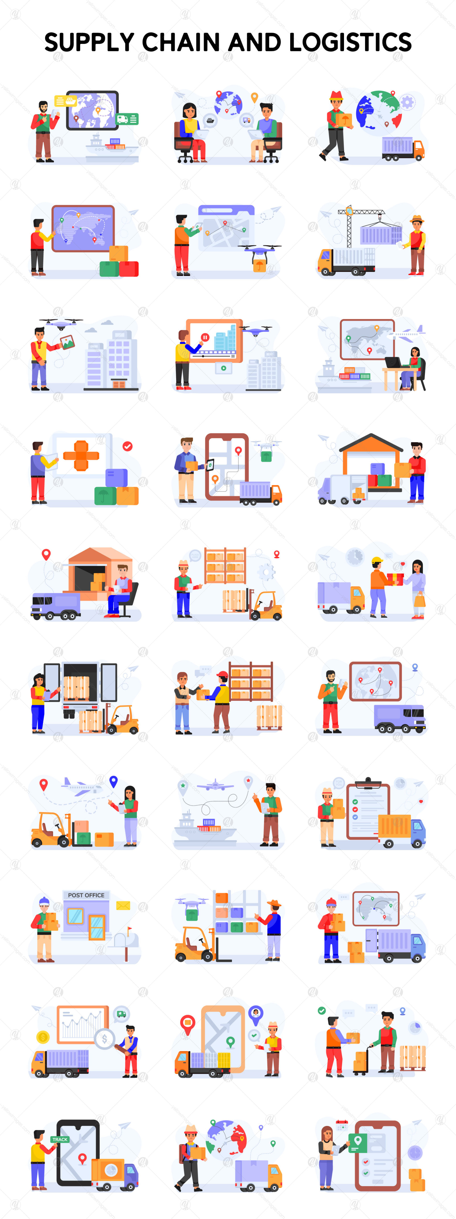 245 Flat Day to Day Activities illustrations