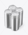 4 Metallic Cans in Shrink Wrap Mockup - Half Side View (High Angle Shot)