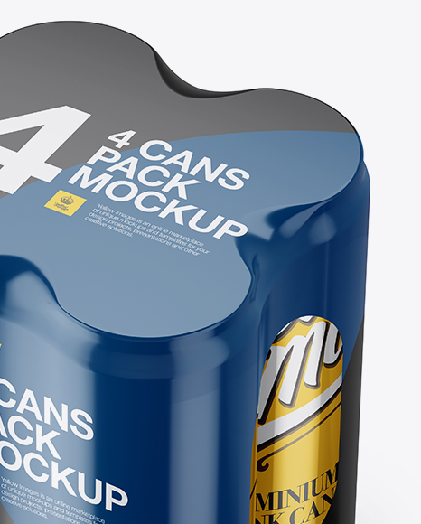 4 Metallic Cans in Shrink Wrap Mockup - Half Side View (High Angle Shot)