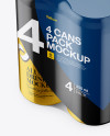 4 Metallic Cans in Shrink Wrap Mockup - Half Side View (High Angle Shot)