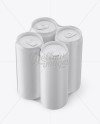 4 Matte Cans in Shrink Wrap Mockup - Half Side View (High Angle Shot)