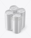 4 Glossy Cans in Shrink Wrap Mockup - Half Side View (High Angle Shot)