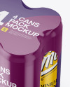 4 Glossy Cans in Shrink Wrap Mockup - Half Side View (High Angle Shot)