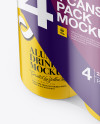 4 Glossy Cans in Shrink Wrap Mockup - Half Side View (High Angle Shot)