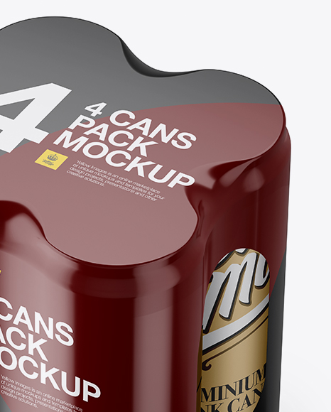 4 Matte Metallic Cans in Shrink Wrap Mockup - Half Side View (High Angle Shot)