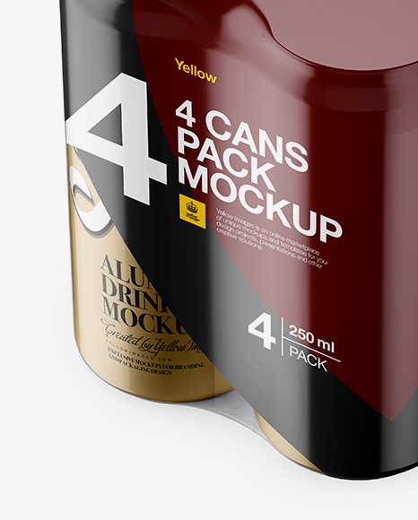 4 Matte Metallic Cans in Shrink Wrap Mockup - Half Side View (High Angle Shot)