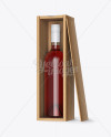 Clear Glass Wine Bottle In Open Wooden Box Mockup - Half Side View