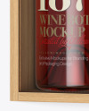 Clear Glass Wine Bottle In Open Wooden Box Mockup - Half Side View